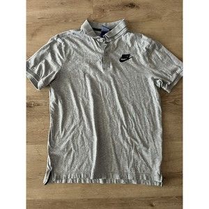 Nike Polo Shirt Medium Grey Short Sleeve Golfing Lightweight Casual Swoosh Mens